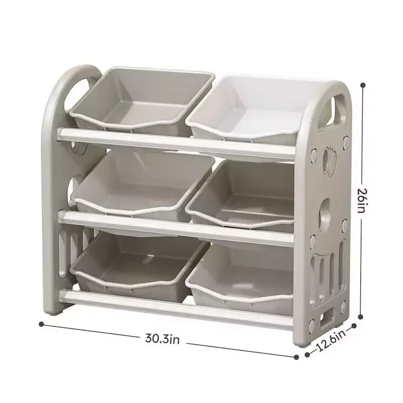 Organisateur de rangement de jouets pour enfants, étagère en PEHD à 6 bacs, pour salle de jeux, chambre, salon, rose