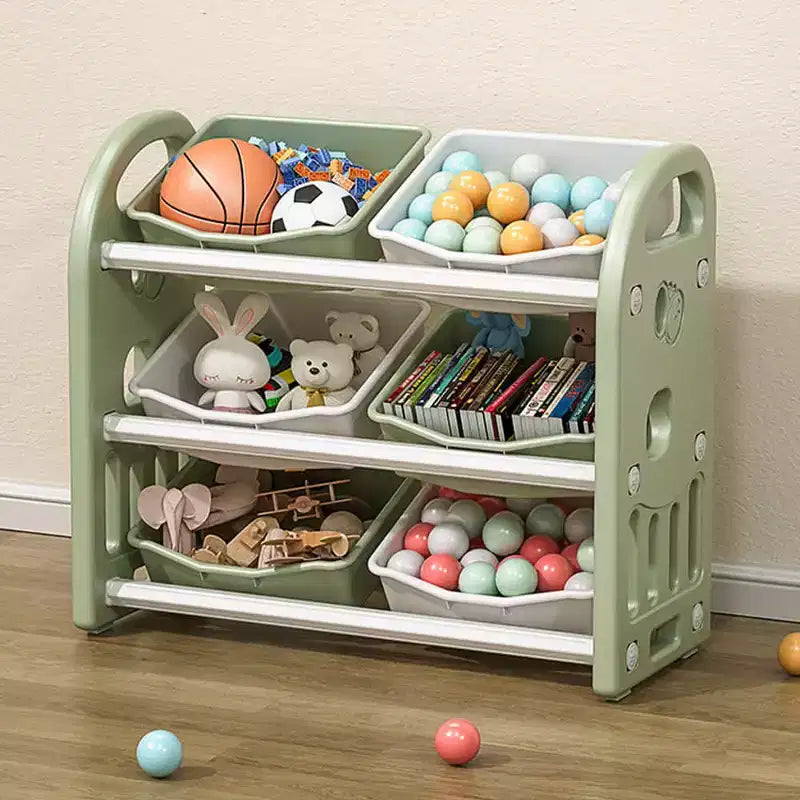 Organisateur de rangement de jouets pour enfants, étagère en PEHD à 6 bacs, pour salle de jeux, chambre, salon, rose