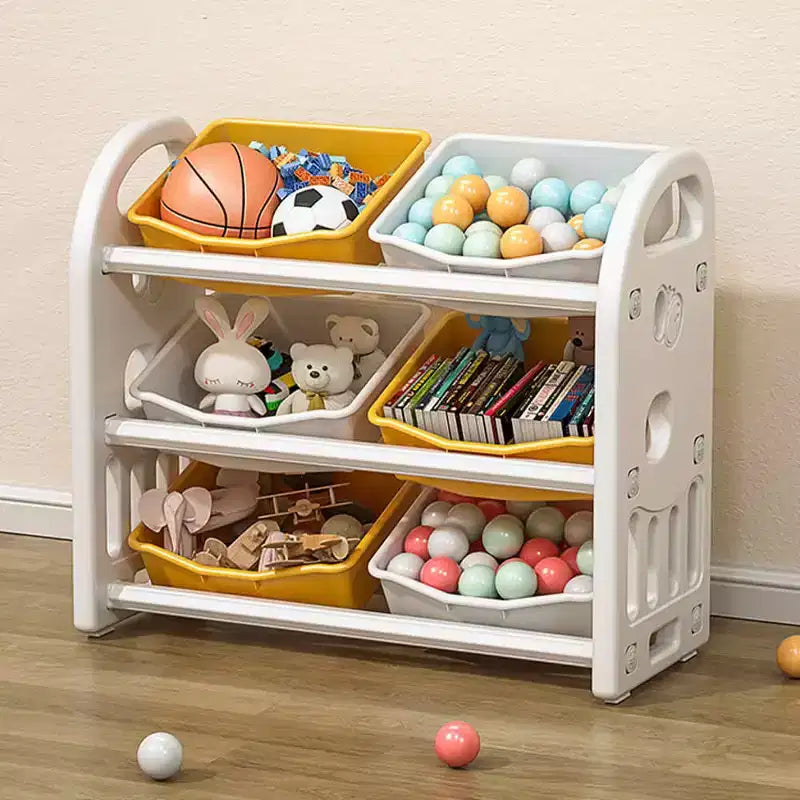 Organisateur de rangement de jouets pour enfants, étagère en PEHD à 6 bacs, pour salle de jeux, chambre, salon, rose