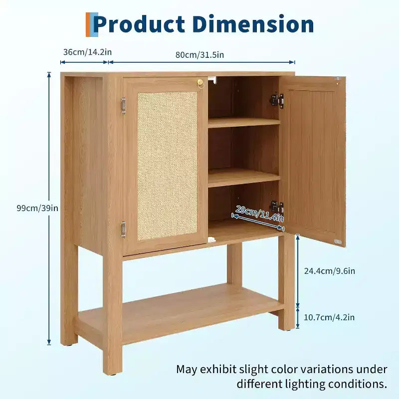 Meuble à chaussures étroit en rotin à 5 niveaux avec portes – Meuble de rangement pour entrée
