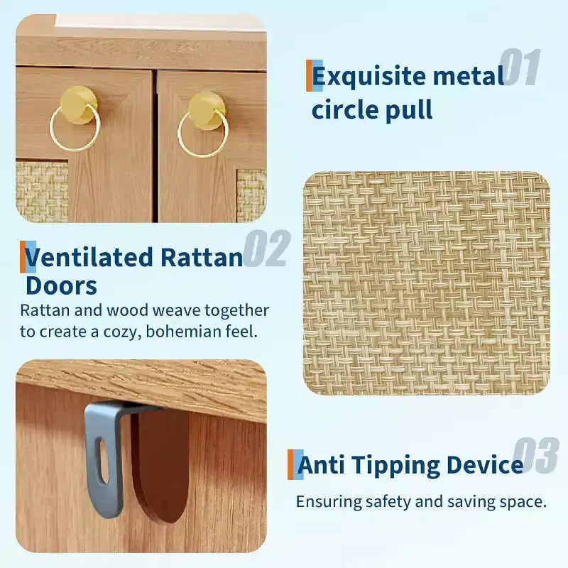 Meuble à chaussures étroit en rotin à 5 niveaux avec portes – Meuble de rangement pour entrée