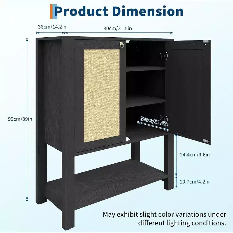 Meuble à chaussures étroit en rotin à 5 niveaux avec portes – Meuble de rangement pour entrée