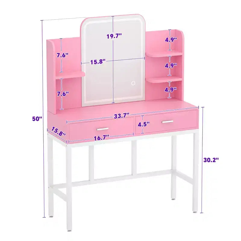Coiffeuse avec miroir et lumières, table de maquillage avec tiroirs