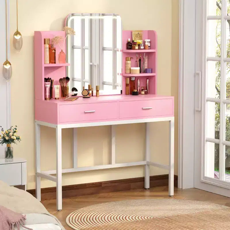 Coiffeuse avec miroir et lumières, table de maquillage avec tiroirs