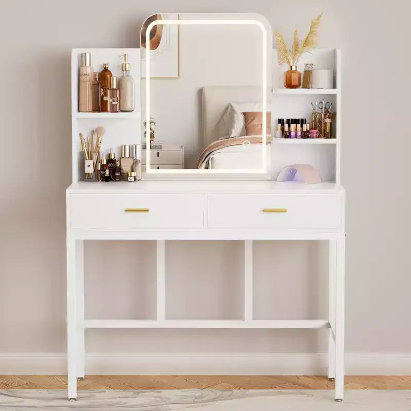 Coiffeuse avec miroir et lumières, table de maquillage avec tiroirs
