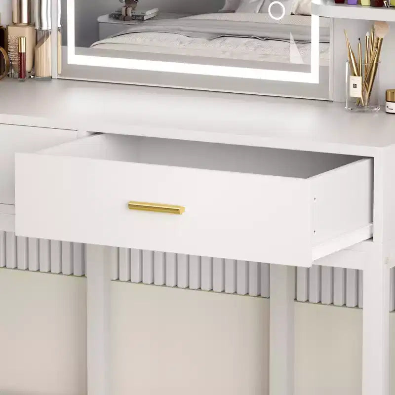 Coiffeuse avec miroir et lumières, table de maquillage avec tiroirs