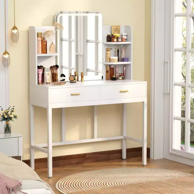 Coiffeuse avec miroir et lumières, table de maquillage avec tiroirs