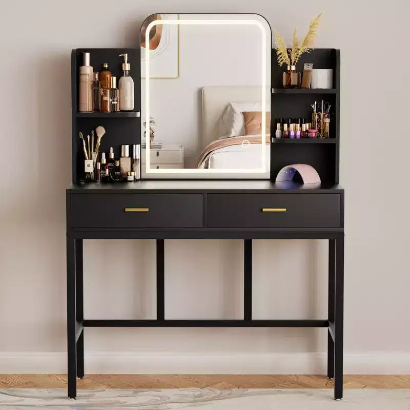 Coiffeuse avec miroir et lumières, table de maquillage avec tiroirs