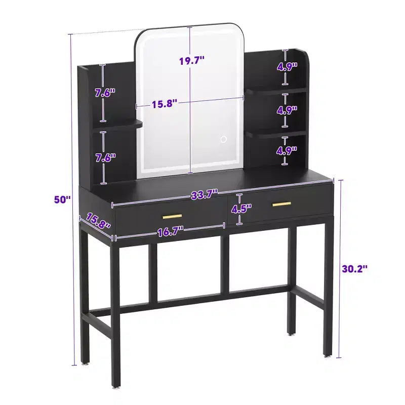 Coiffeuse avec miroir et lumières, table de maquillage avec tiroirs