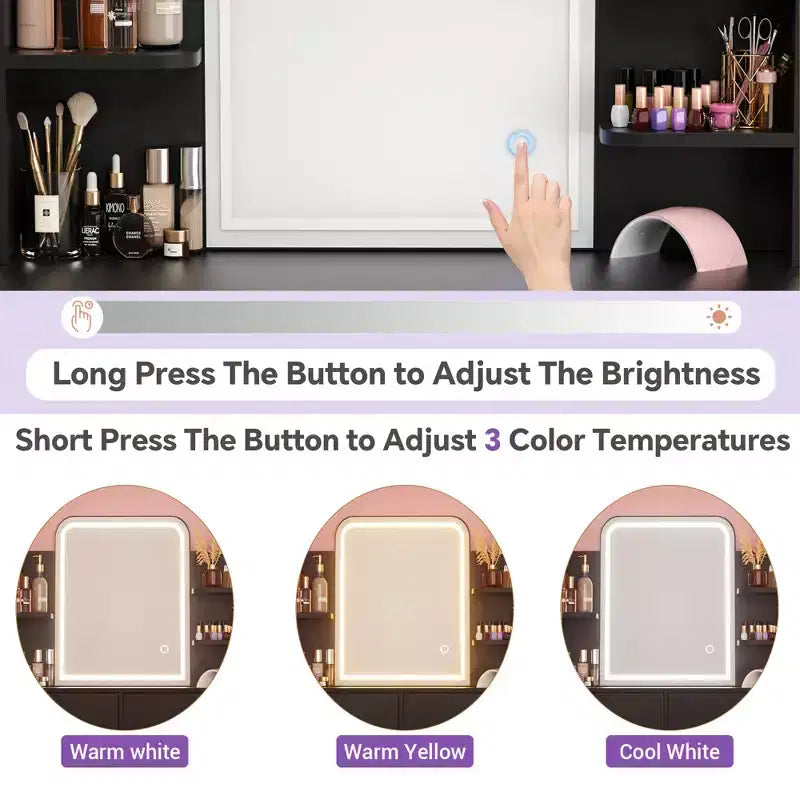 Coiffeuse avec miroir et lumières, table de maquillage avec tiroirs