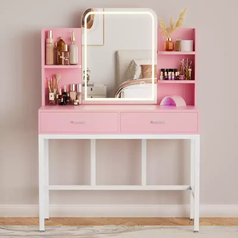 Coiffeuse avec miroir et lumières, table de maquillage avec tiroirs