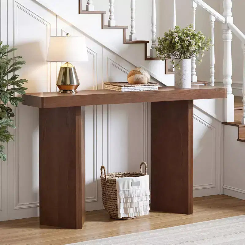 Console étroite de 50", table d'entrée et de canapé mince avec plateau en placage de bois véritable, console de couloir moderne épaisse et robuste