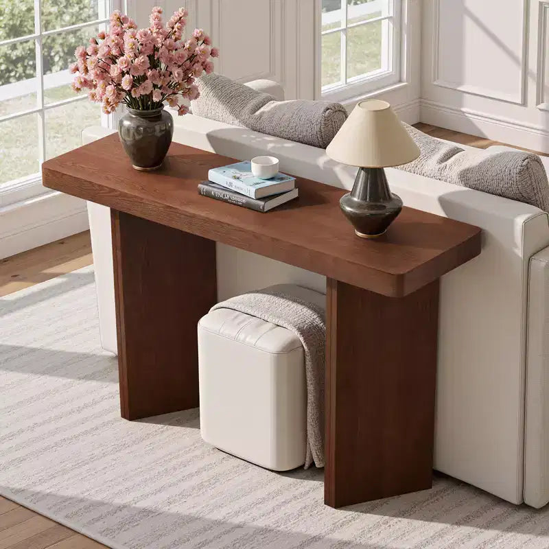 Console étroite de 50", table d'entrée et de canapé mince avec plateau en placage de bois véritable, console de couloir moderne épaisse et robuste