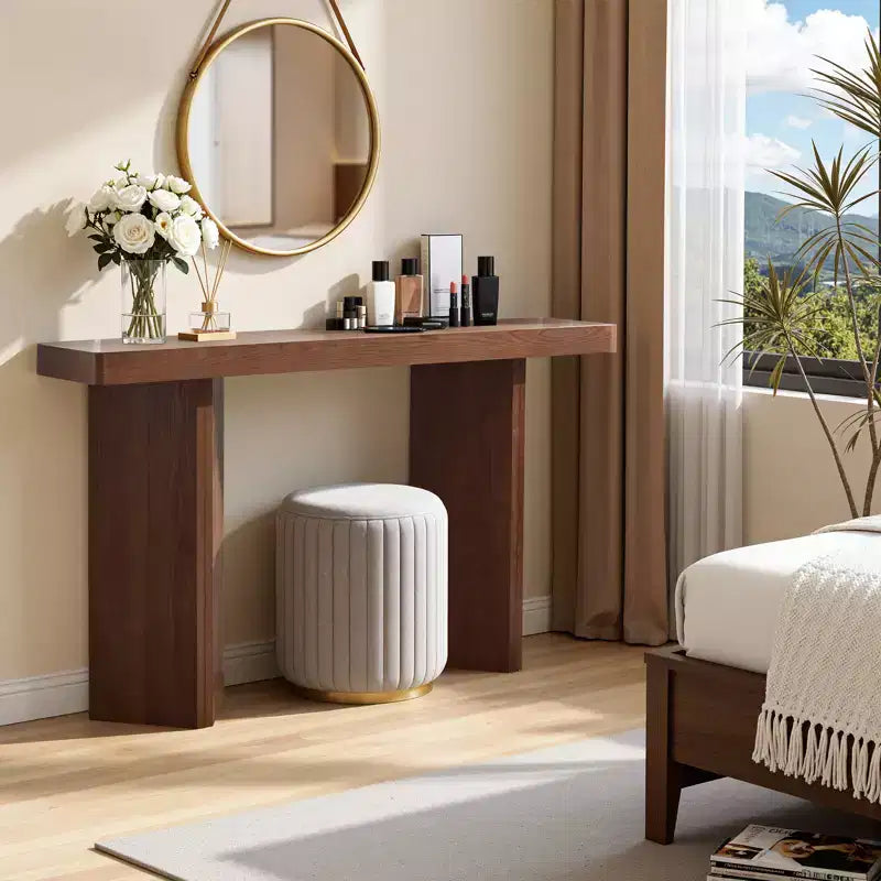 Console étroite de 50", table d'entrée et de canapé mince avec plateau en placage de bois véritable, console de couloir moderne épaisse et robuste