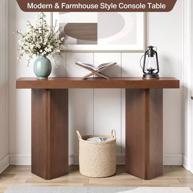 Console étroite de 50", table d'entrée et de canapé mince avec plateau en placage de bois véritable, console de couloir moderne épaisse et robuste