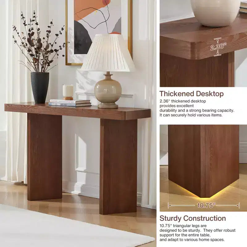 Console étroite de 50", table d'entrée et de canapé mince avec plateau en placage de bois véritable, console de couloir moderne épaisse et robuste