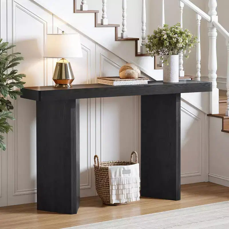 Console étroite de 50", table d'entrée et de canapé mince avec plateau en placage de bois véritable, console de couloir moderne épaisse et robuste