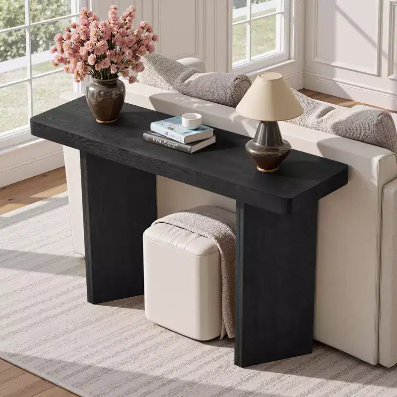 Console étroite de 50", table d'entrée et de canapé mince avec plateau en placage de bois véritable, console de couloir moderne épaisse et robuste