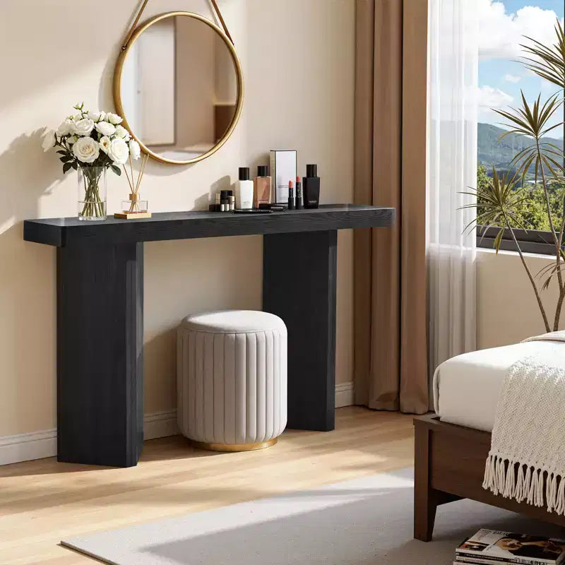 Console étroite de 50", table d'entrée et de canapé mince avec plateau en placage de bois véritable, console de couloir moderne épaisse et robuste