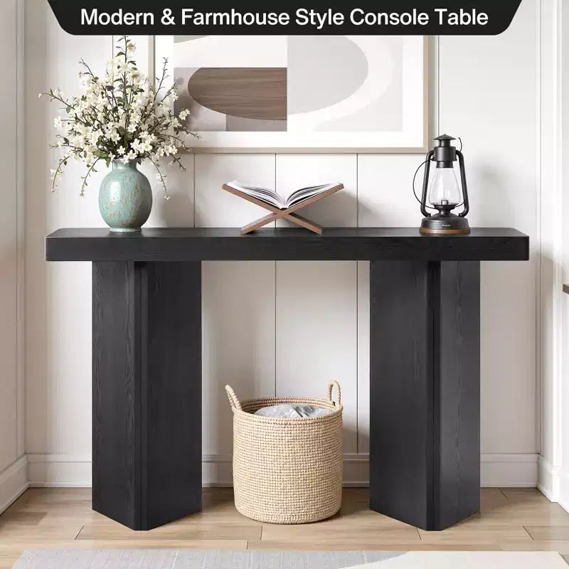 Console étroite de 50", table d'entrée et de canapé mince avec plateau en placage de bois véritable, console de couloir moderne épaisse et robuste