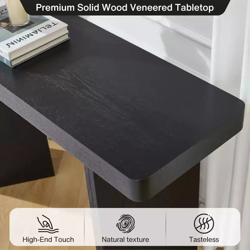 Console étroite de 50", table d'entrée et de canapé mince avec plateau en placage de bois véritable, console de couloir moderne épaisse et robuste