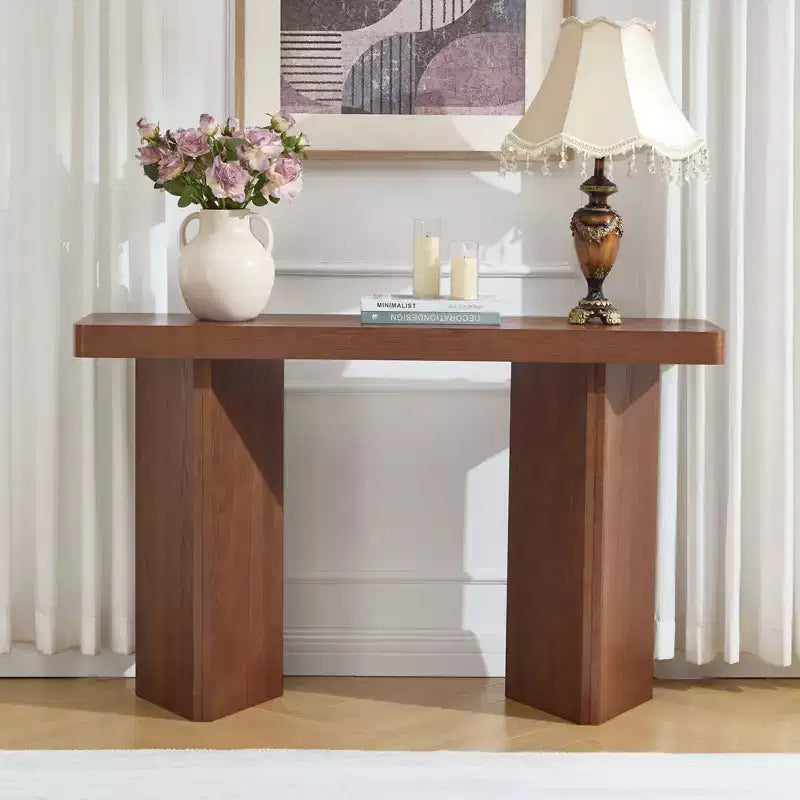Console étroite de 50", table d'entrée et de canapé mince avec plateau en placage de bois véritable, console de couloir moderne épaisse et robuste