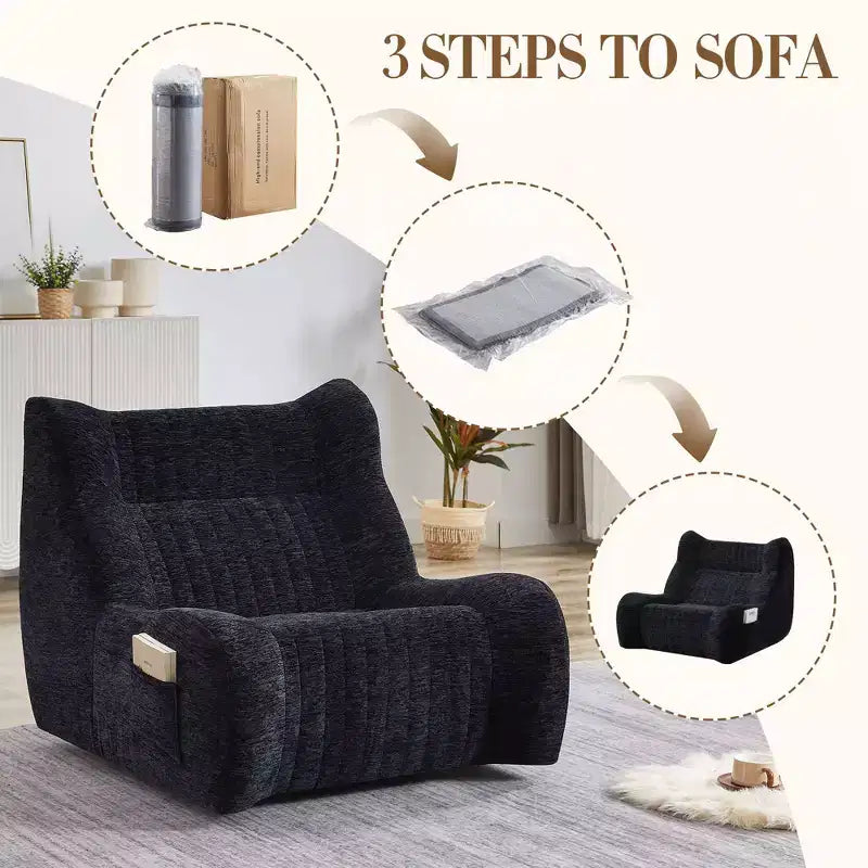Pouf géant pour adultes avec accoudoirs, tissu chenille et mousse haute résilience