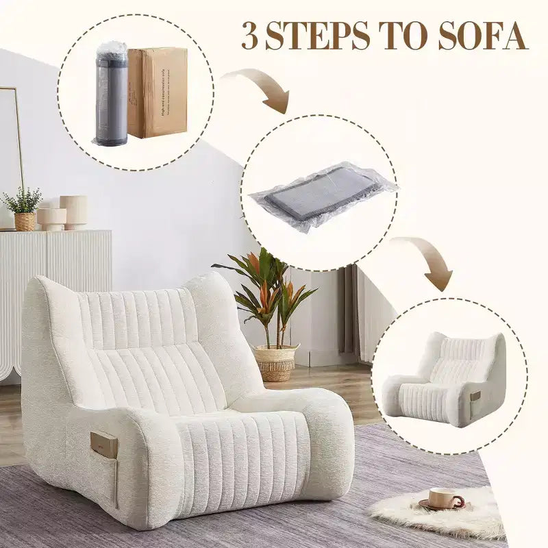 Pouf géant pour adultes avec accoudoirs, tissu chenille et mousse haute résilience