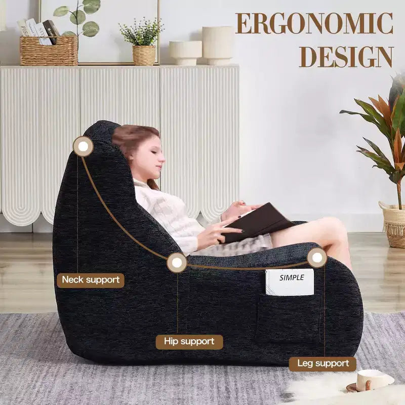 Pouf géant pour adultes avec accoudoirs, tissu chenille et mousse haute résilience