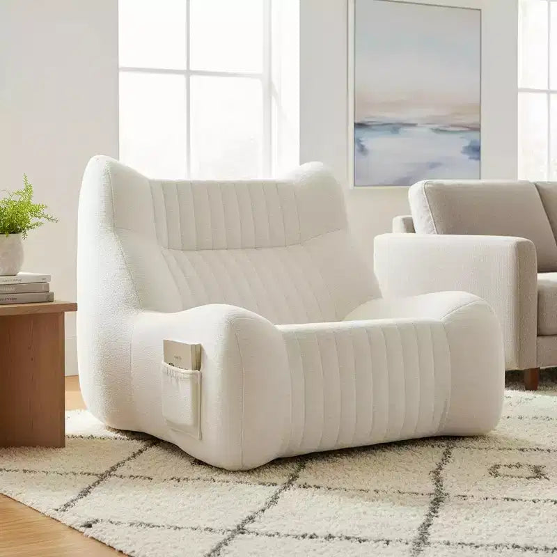 Pouf géant pour adultes avec accoudoirs, tissu chenille et mousse haute résilience