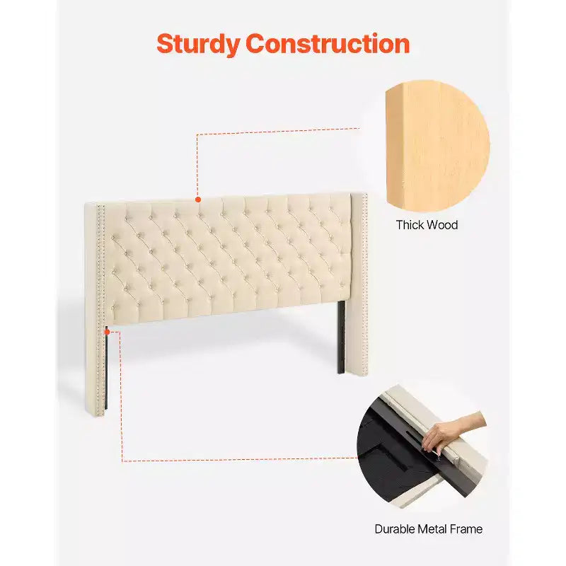 Tête de lit King Size capitonnée en losanges, beige, hauteur réglable