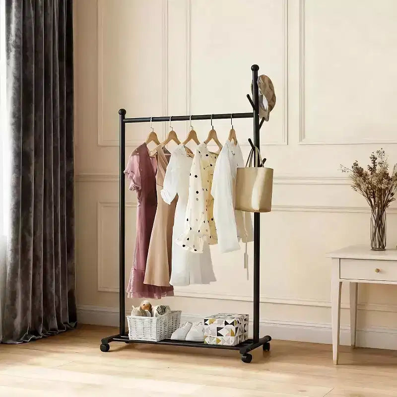 Portant à vêtements en métal avec roulettes, Chariot de penderie roulant pour suspendre les vêtements