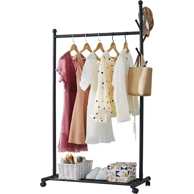 Metal Clothing Rack with Wheels, Rolling Clothes Racks for Hanging Clothes, Moveable Standing Garment Rack Clothes Hanger Racks for Small Space