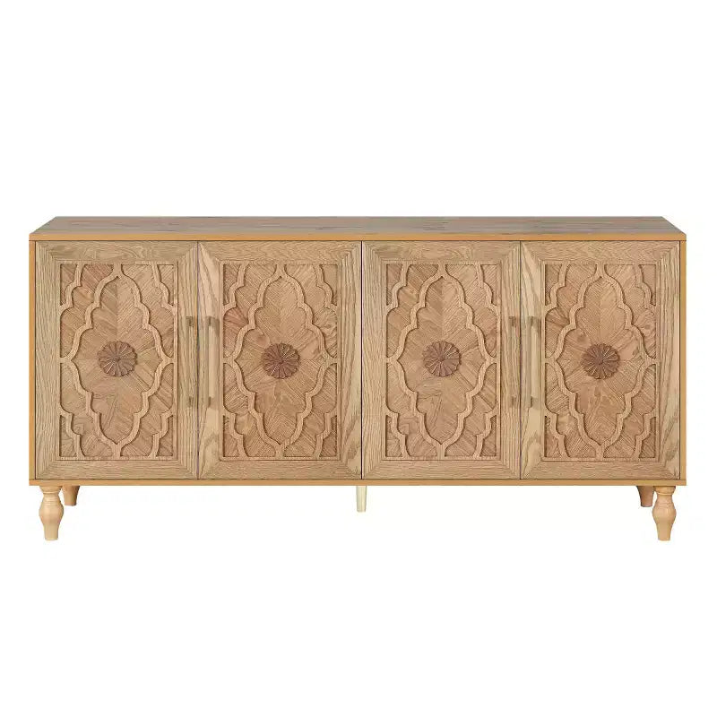Meuble de cuisine avec 4 portes à fleurs sculptées, buffet décoratif pour salle à manger, salon