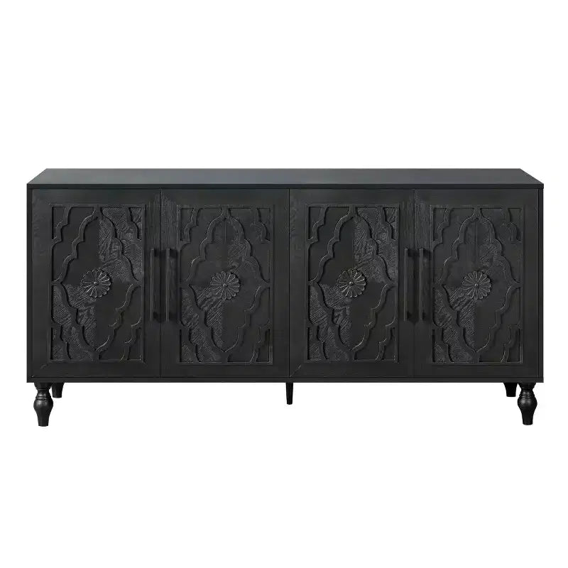 Meuble de cuisine avec 4 portes à fleurs sculptées, buffet décoratif pour salle à manger, salon