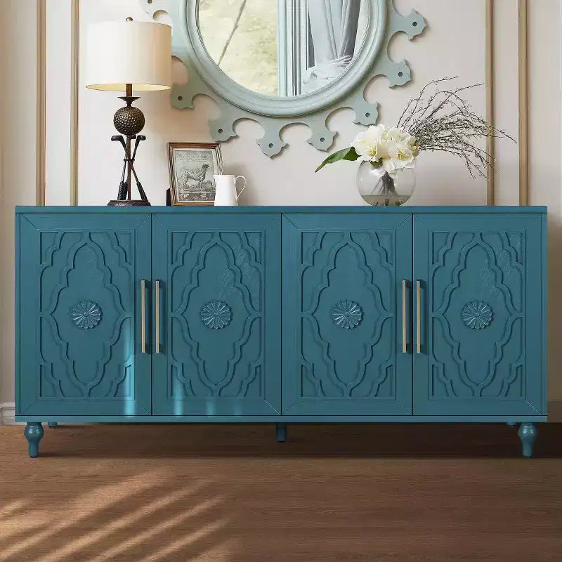 Meuble de cuisine avec 4 portes à fleurs sculptées, buffet décoratif pour salle à manger, salon