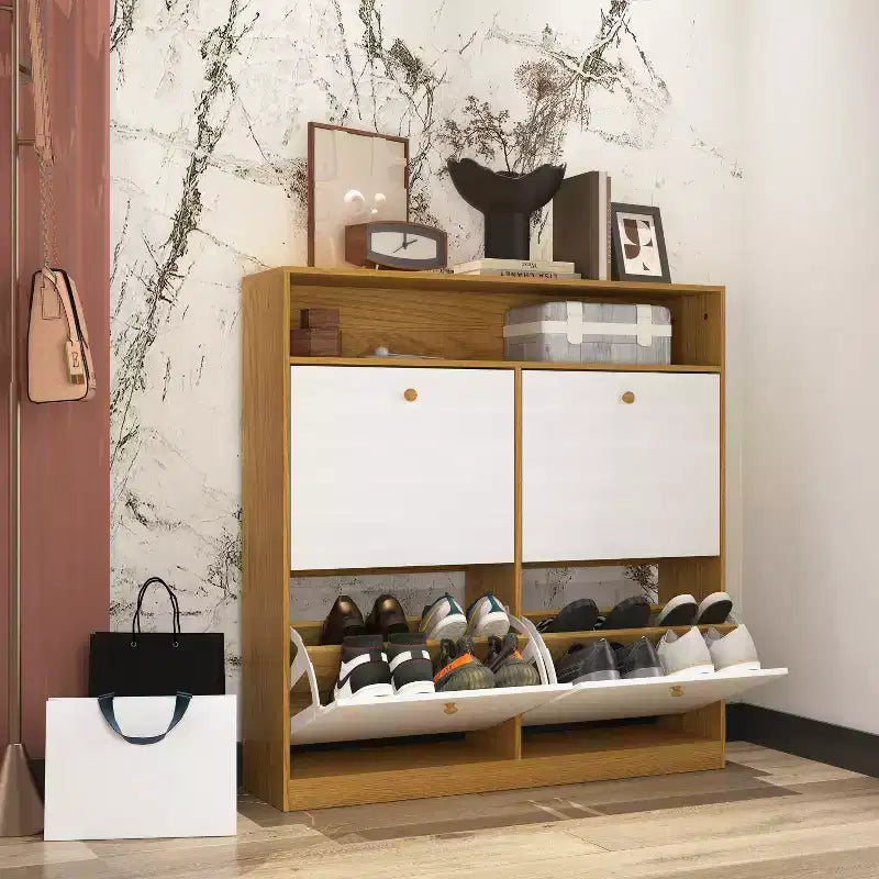 Meuble de rangement à chaussures autoportant avec dispositif anti-basculement et poignée en bois