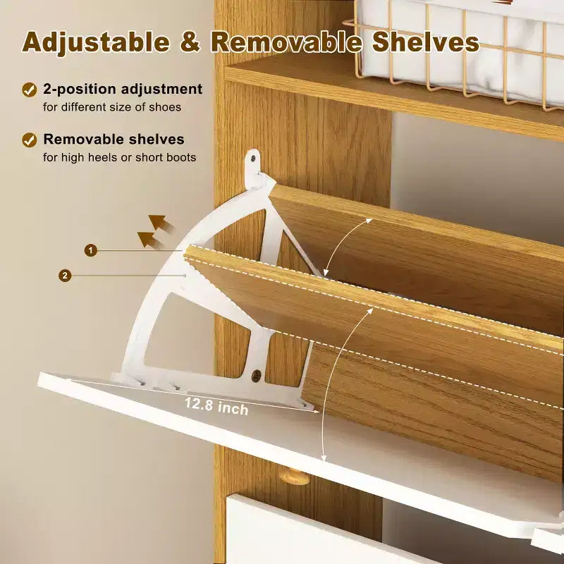 Meuble de rangement à chaussures autoportant avec dispositif anti-basculement et poignée en bois