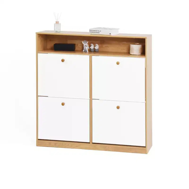 Meuble de rangement à chaussures autoportant avec dispositif anti-basculement et poignée en bois