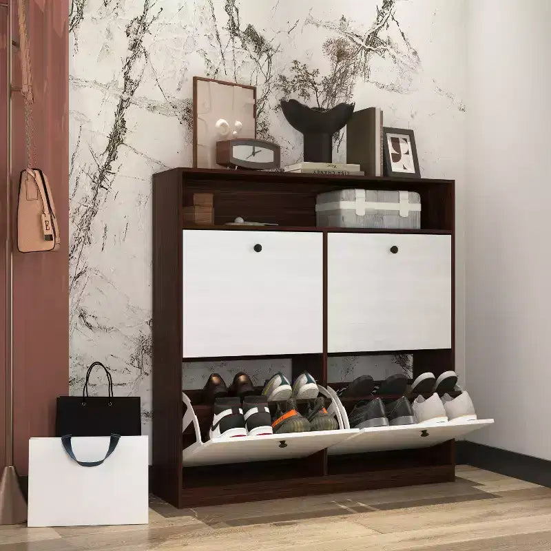 Meuble de rangement à chaussures autoportant avec dispositif anti-basculement et poignée en bois