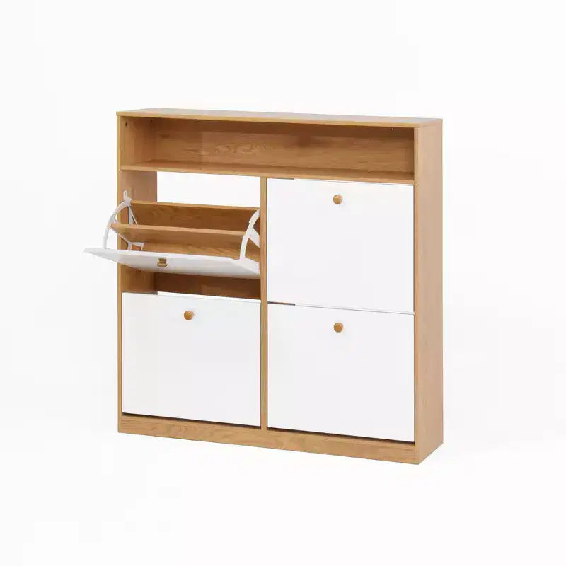 Meuble de rangement à chaussures autoportant avec dispositif anti-basculement et poignée en bois