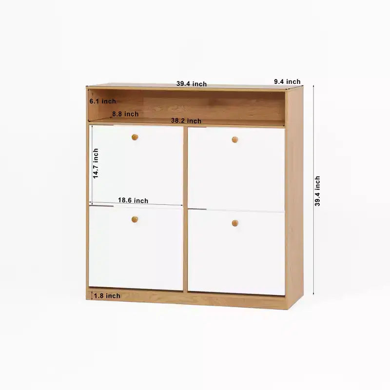 Meuble de rangement à chaussures autoportant avec dispositif anti-basculement et poignée en bois