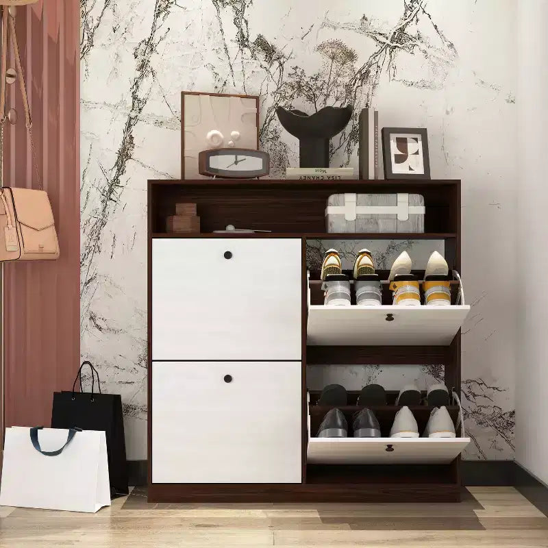 Meuble de rangement à chaussures autoportant avec dispositif anti-basculement et poignée en bois