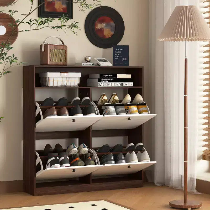 Meuble de rangement à chaussures autoportant avec dispositif anti-basculement et poignée en bois