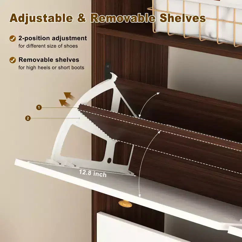 Meuble de rangement à chaussures autoportant avec dispositif anti-basculement et poignée en bois
