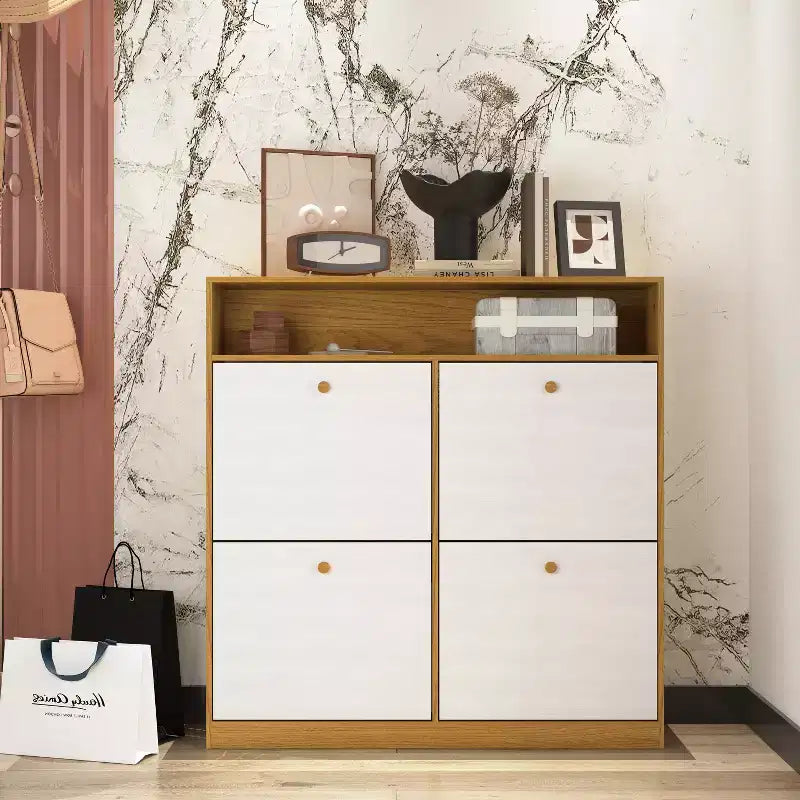 Meuble de rangement à chaussures autoportant avec dispositif anti-basculement et poignée en bois