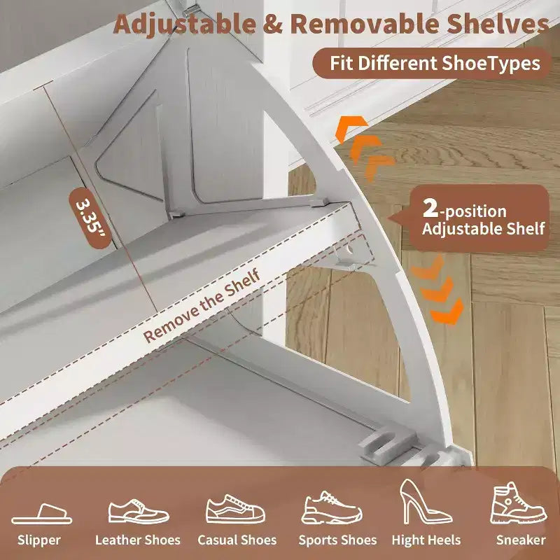 Meuble à chaussures avec 4 tiroirs à abattant, rangement d'entrée de 104 cm de large, étagère de rangement étroite en bois autoportante, blanc