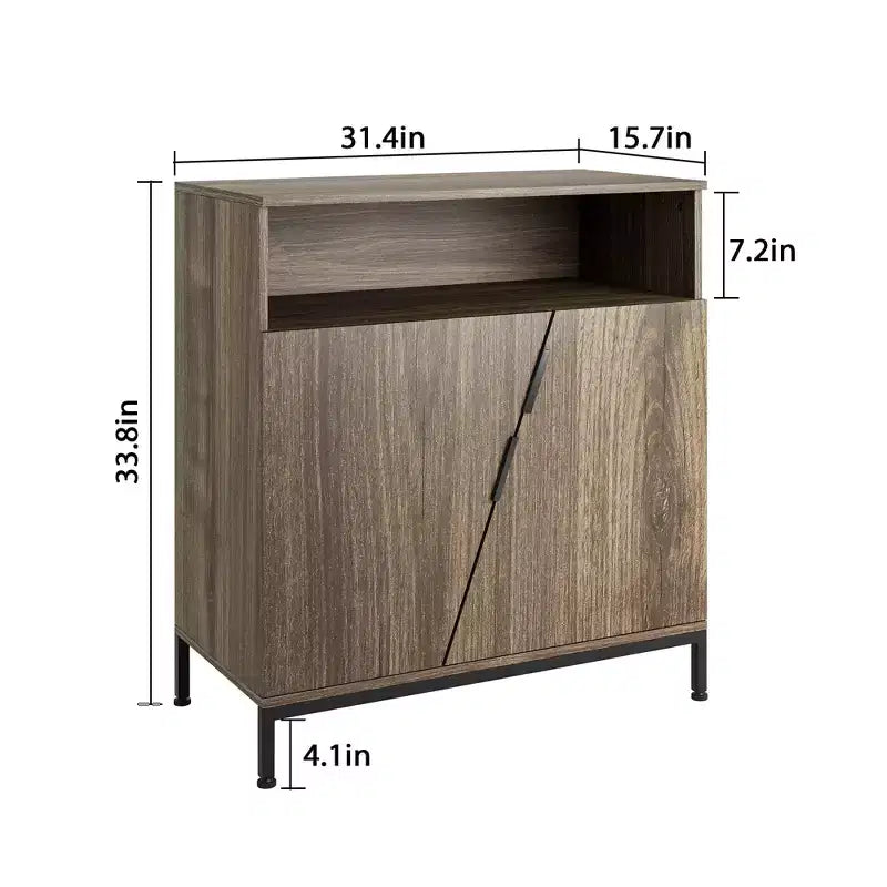 Buffet bas, Buffet en bois, Meuble de rangement avec porte oblique et étagères réglables, Marron