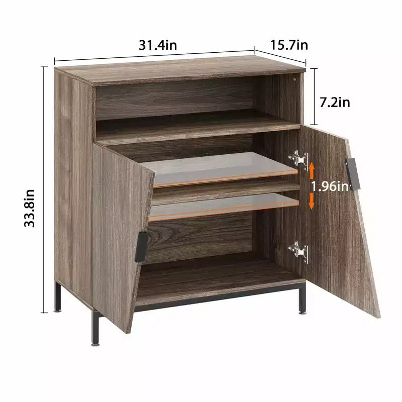 Buffet bas, Buffet en bois, Meuble de rangement avec porte oblique et étagères réglables, Marron
