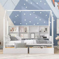 Lit cabane jumeau avec 2 tiroirs et étagère de rangement, cadre de lit cabane pour enfants, blanc